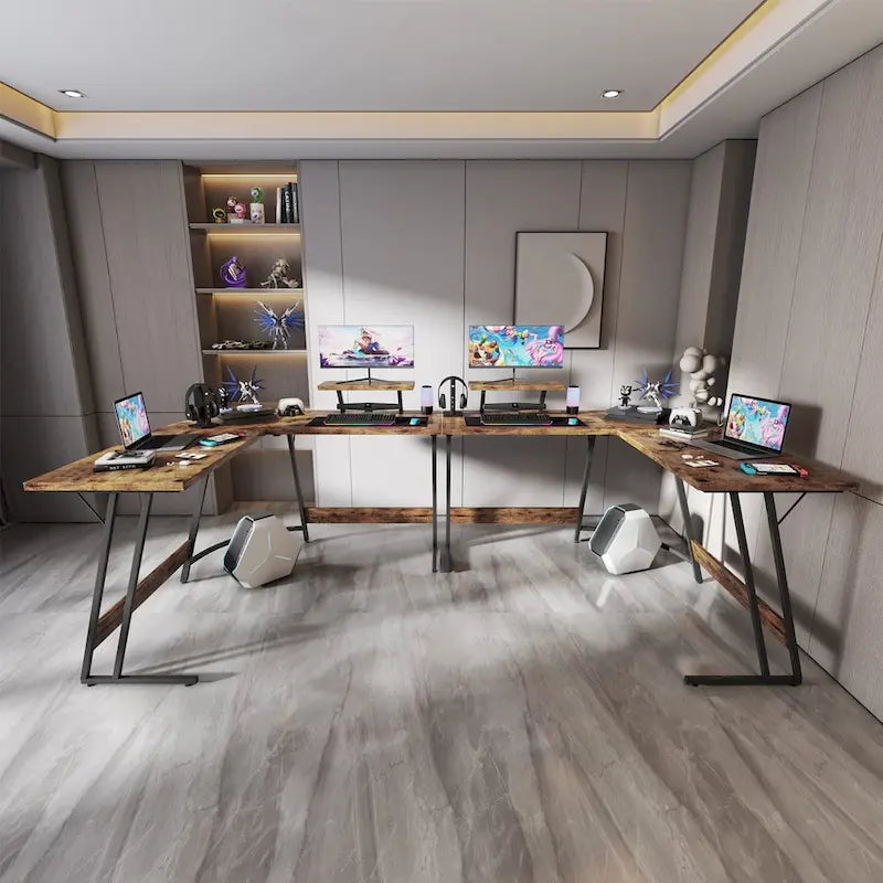 Bureau d'angle en L de gaming et de bureau avec support d'écran