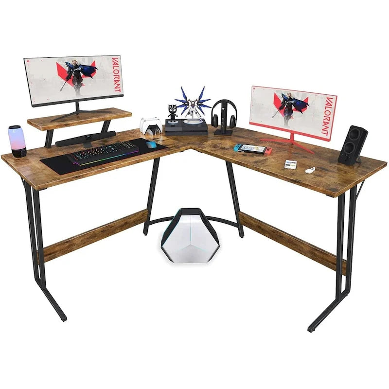 Bureau d'angle en L de gaming et de bureau avec support d'écran