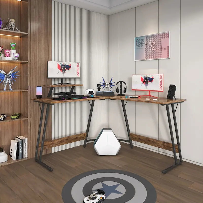 Bureau d'angle en L de gaming et de bureau avec support d'écran