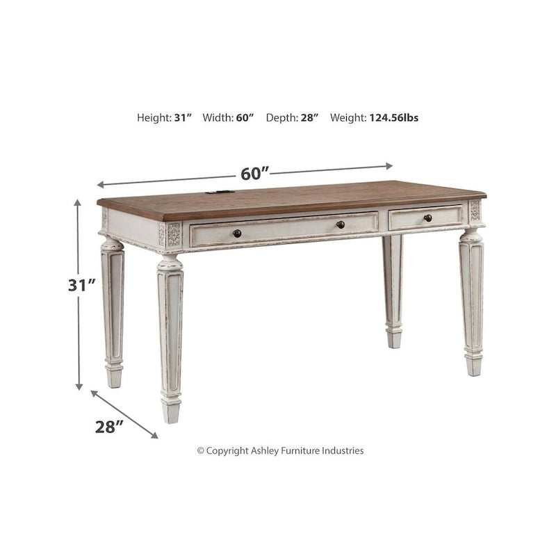 Bureau d'ordinateur vintage en bois vieilli avec tiroir rabattable et port USB