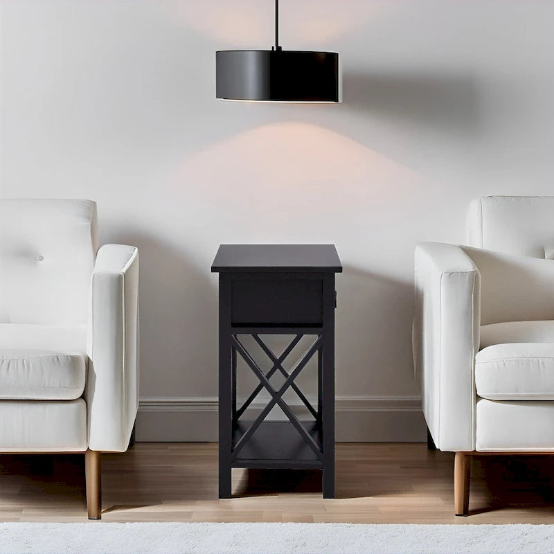Table de chevet en bois avec tiroir