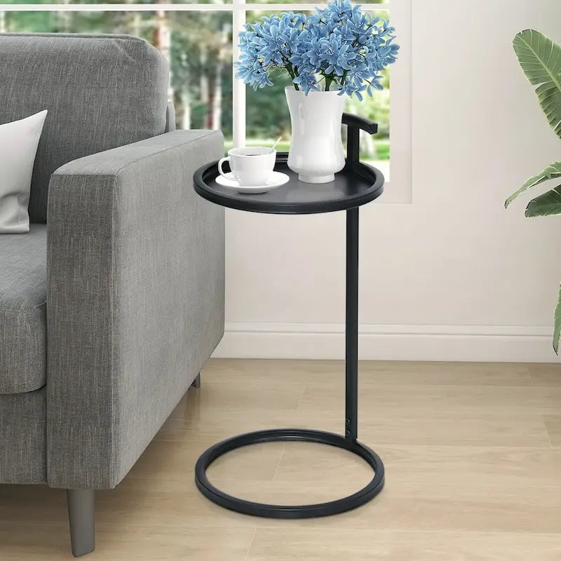 Table d'appoint en métal, forme en C, avec poignée