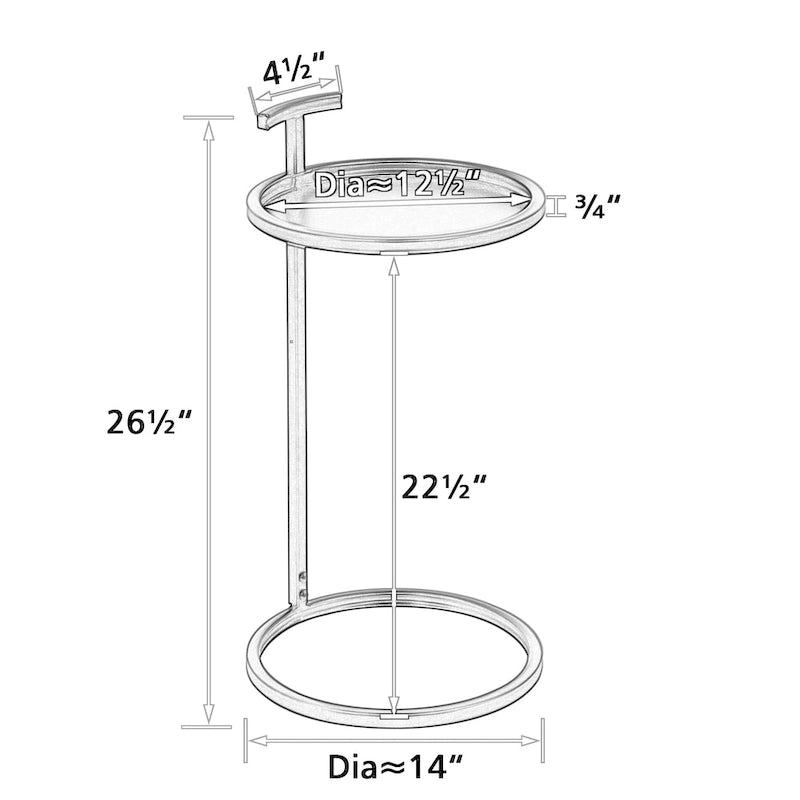 Table d'appoint en métal, forme en C, avec poignée