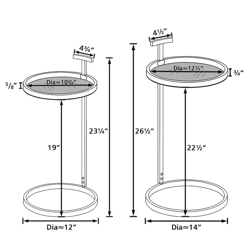 Table d'appoint en métal, forme en C, avec poignée