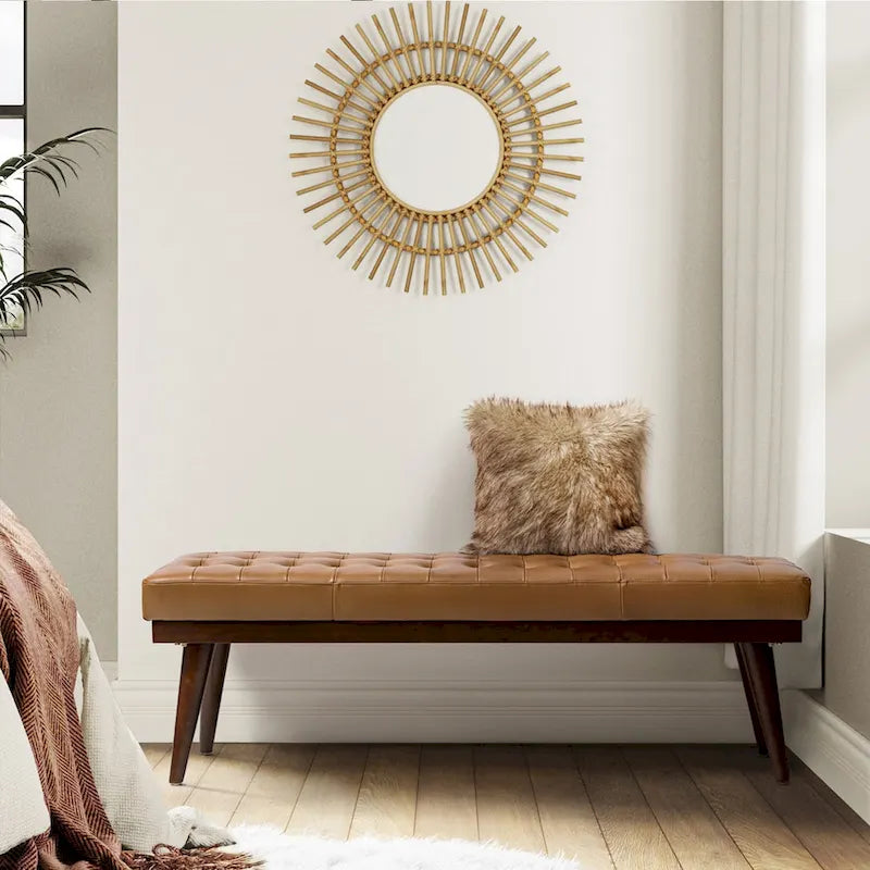 Felisa Modern Genuine Leather Tufted Bench With Solid Wood Base By HULALA HOME