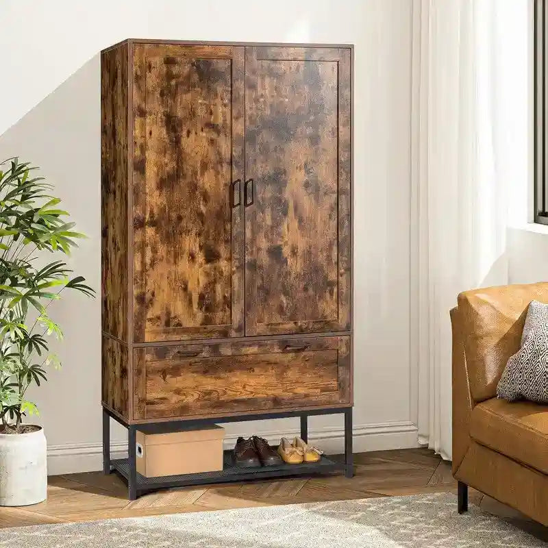Armoire-penderie autoportante avec intérieur réglable et tiroir inférieur