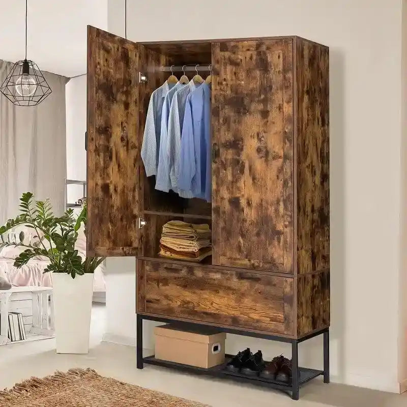 Armoire-penderie autoportante avec intérieur réglable et tiroir inférieur