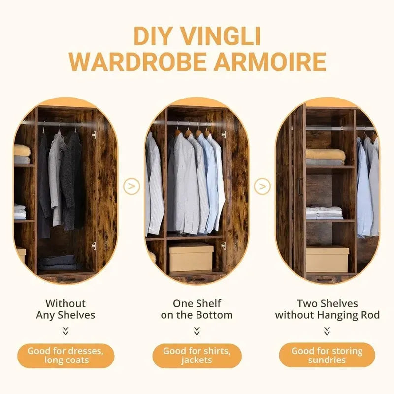 Armoire-penderie autoportante avec intérieur réglable et tiroir inférieur