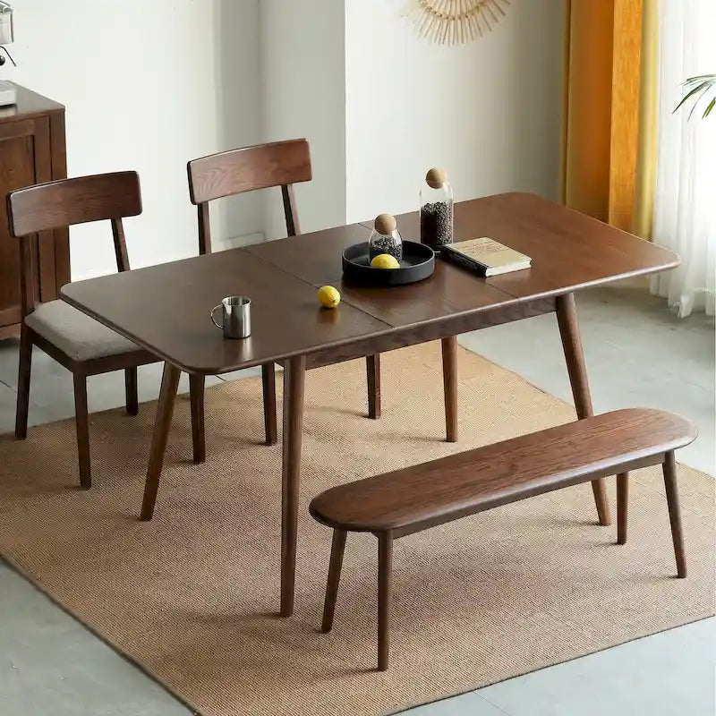 Table à manger extensible en chêne massif finition noyer