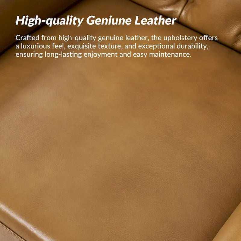 Fauteuil d'appoint en cuir véritable capitonné à dossier haut avec clous décoratifs et pieds en bois