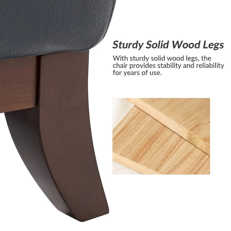 Fauteuil d'appoint en cuir véritable capitonné à dossier haut avec clous décoratifs et pieds en bois