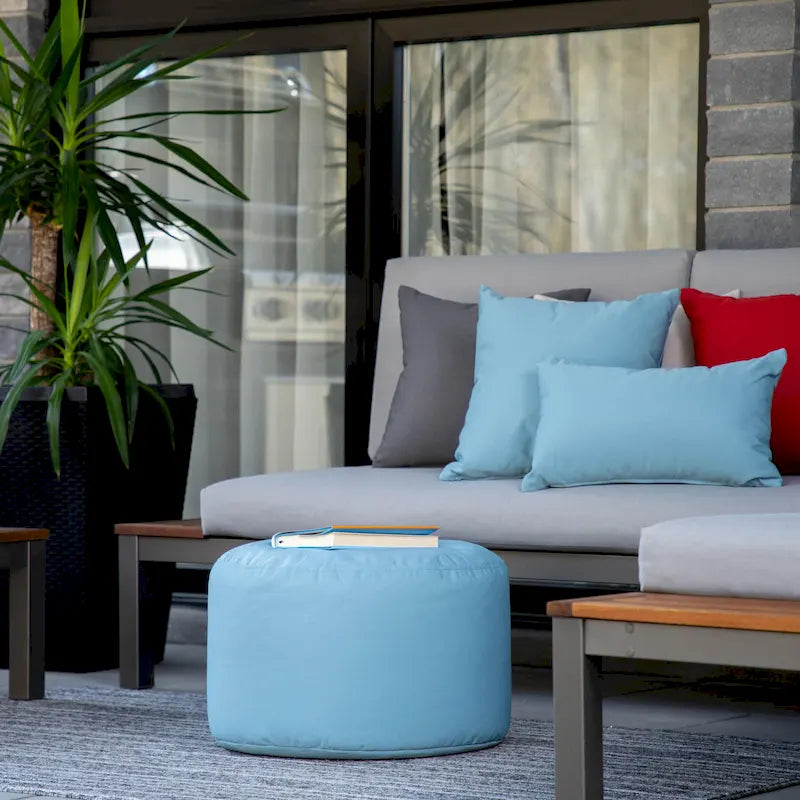 Pouf Ottomane Intérieur/Extérieur avec Tissu Oléfine Imperméable et Remplissage en Billes Rechargeable