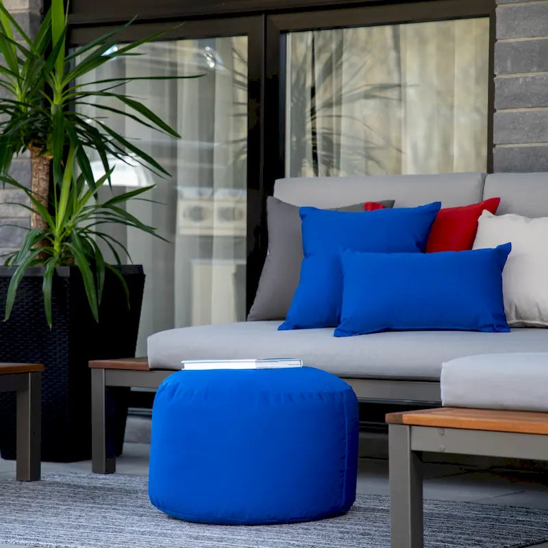 Pouf Ottomane Intérieur/Extérieur avec Tissu Oléfine Imperméable et Remplissage en Billes Rechargeable