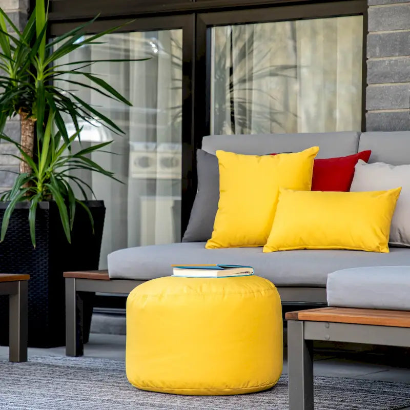 Pouf Ottomane Intérieur/Extérieur avec Tissu Oléfine Imperméable et Remplissage en Billes Rechargeable