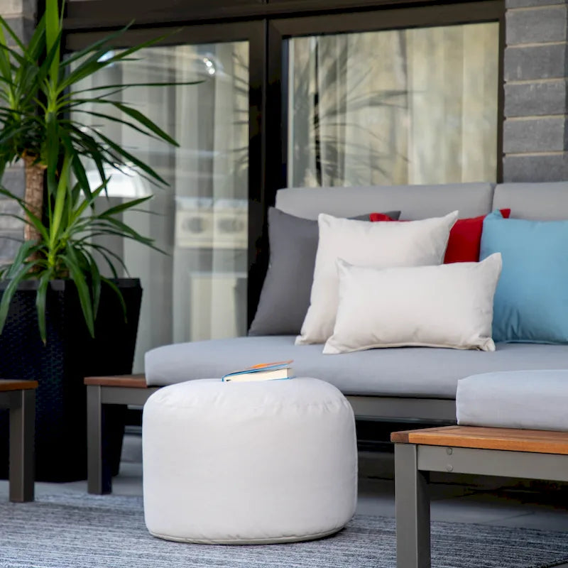 Pouf Ottomane Intérieur/Extérieur avec Tissu Oléfine Imperméable et Remplissage en Billes Rechargeable