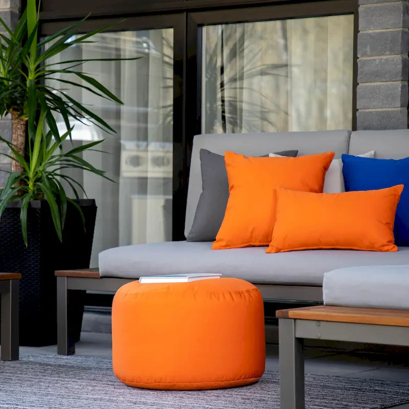 Pouf Ottomane Intérieur/Extérieur avec Tissu Oléfine Imperméable et Remplissage en Billes Rechargeable