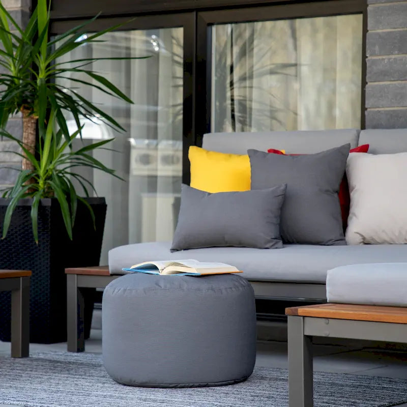 Pouf Ottomane Intérieur/Extérieur avec Tissu Oléfine Imperméable et Remplissage en Billes Rechargeable