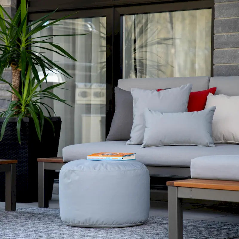 Pouf Ottomane Intérieur/Extérieur avec Tissu Oléfine Imperméable et Remplissage en Billes Rechargeable