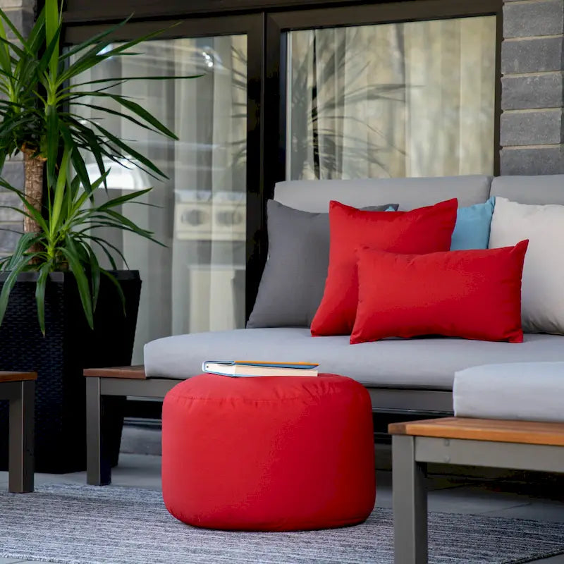 Pouf Ottomane Intérieur/Extérieur avec Tissu Oléfine Imperméable et Remplissage en Billes Rechargeable
