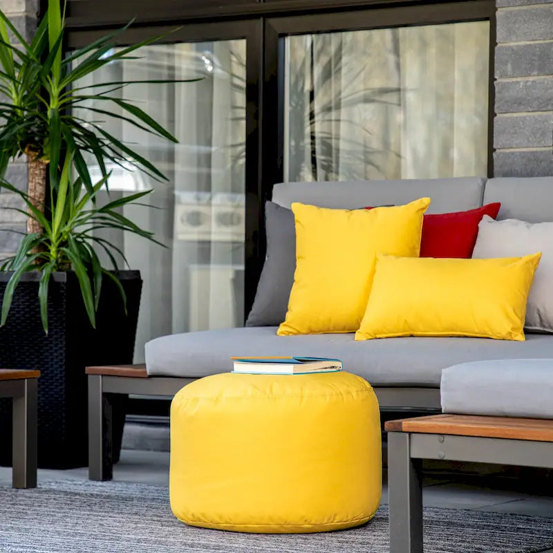 Pouf Ottomane Intérieur/Extérieur avec Tissu Oléfine Imperméable et Remplissage en Billes Rechargeable
