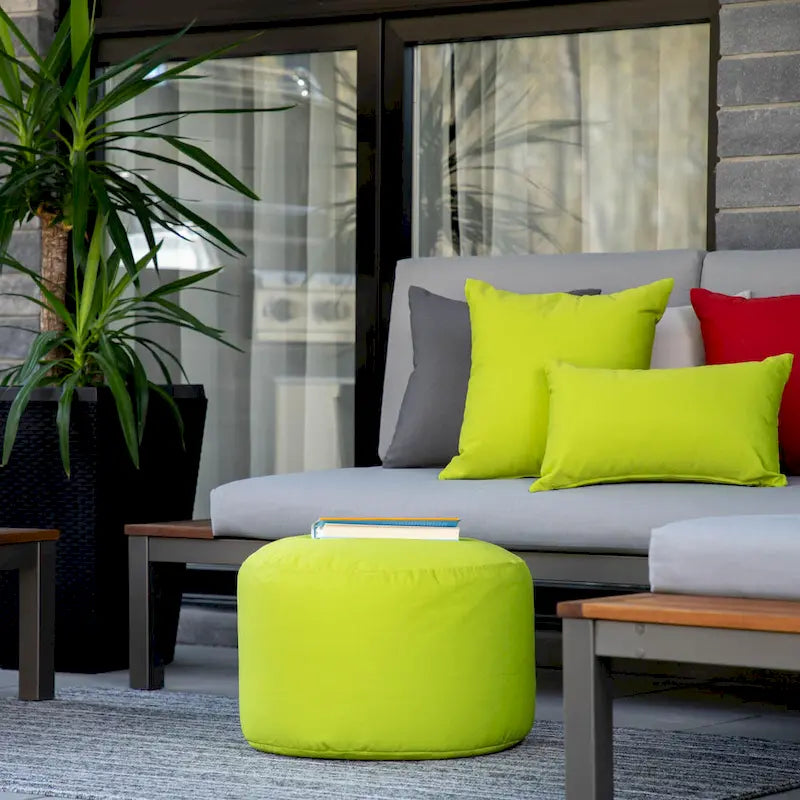 Pouf Ottomane Intérieur/Extérieur avec Tissu Oléfine Imperméable et Remplissage en Billes Rechargeable