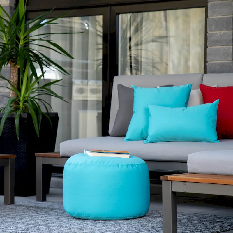 Pouf Ottomane Intérieur/Extérieur avec Tissu Oléfine Imperméable et Remplissage en Billes Rechargeable