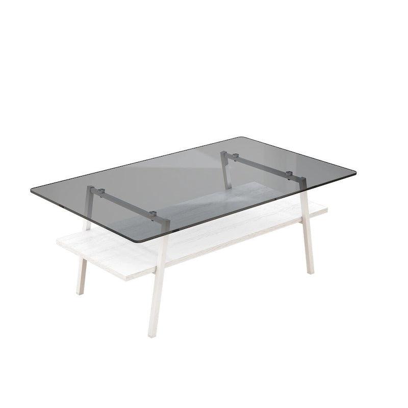Table basse moderne avec plateau en verre trempé et pieds en métal