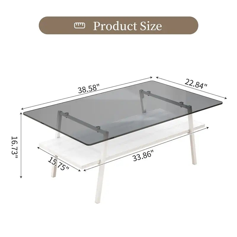 Table basse moderne avec plateau en verre trempé et pieds en métal