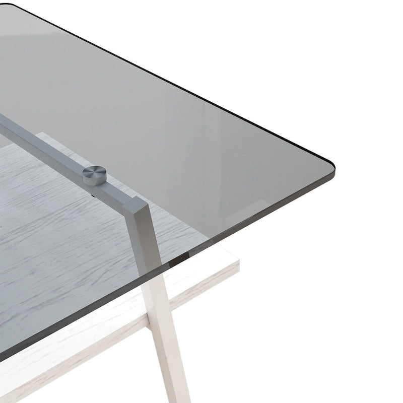 Table basse moderne avec plateau en verre trempé et pieds en métal