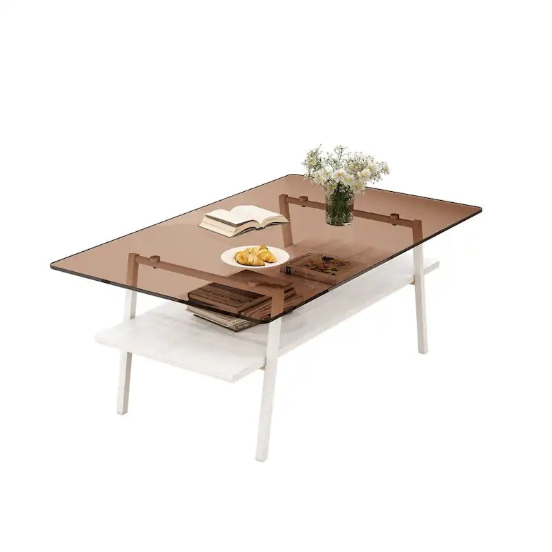 Table basse moderne avec plateau en verre trempé et pieds en métal