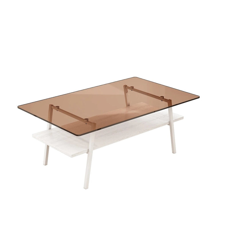 Table basse moderne avec plateau en verre trempé et pieds en métal