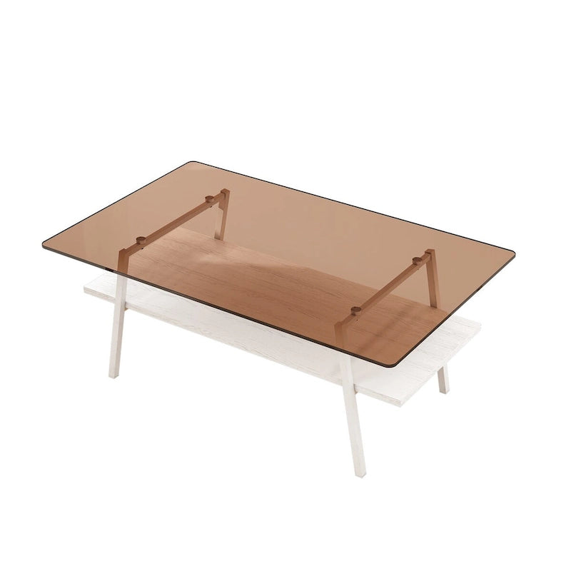 Table basse moderne avec plateau en verre trempé et pieds en métal