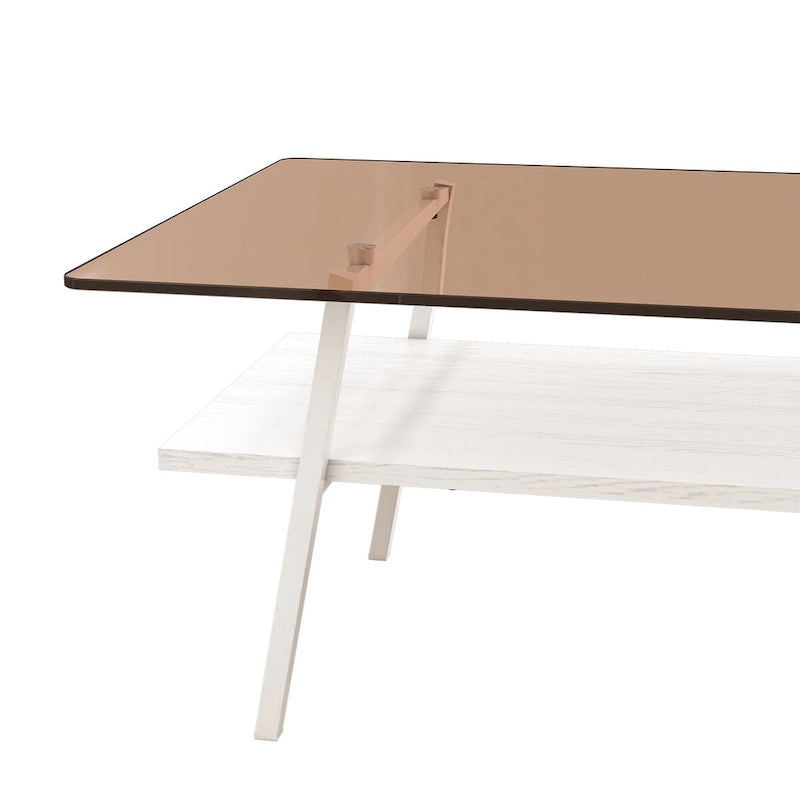Table basse moderne avec plateau en verre trempé et pieds en métal