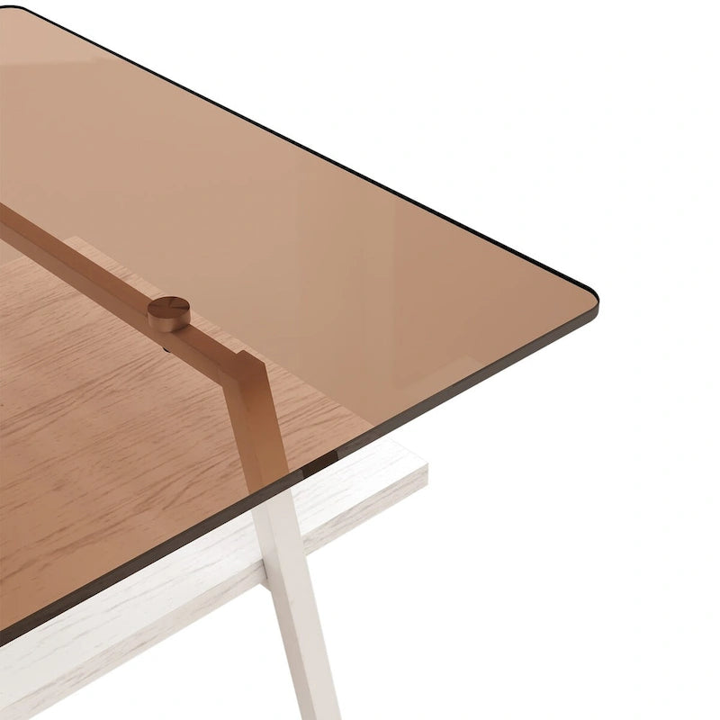 Table basse moderne avec plateau en verre trempé et pieds en métal