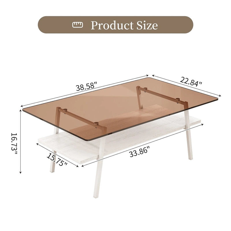 Table basse moderne avec plateau en verre trempé et pieds en métal