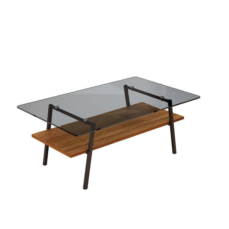 Table basse moderne avec plateau en verre trempé et pieds en métal