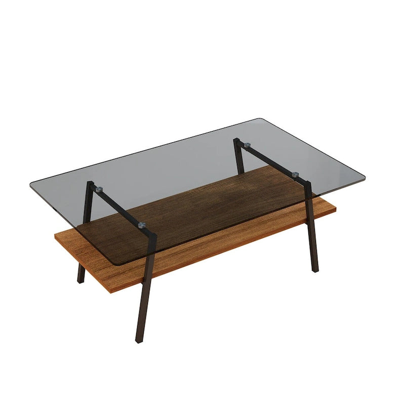 Table basse moderne avec plateau en verre trempé et pieds en métal