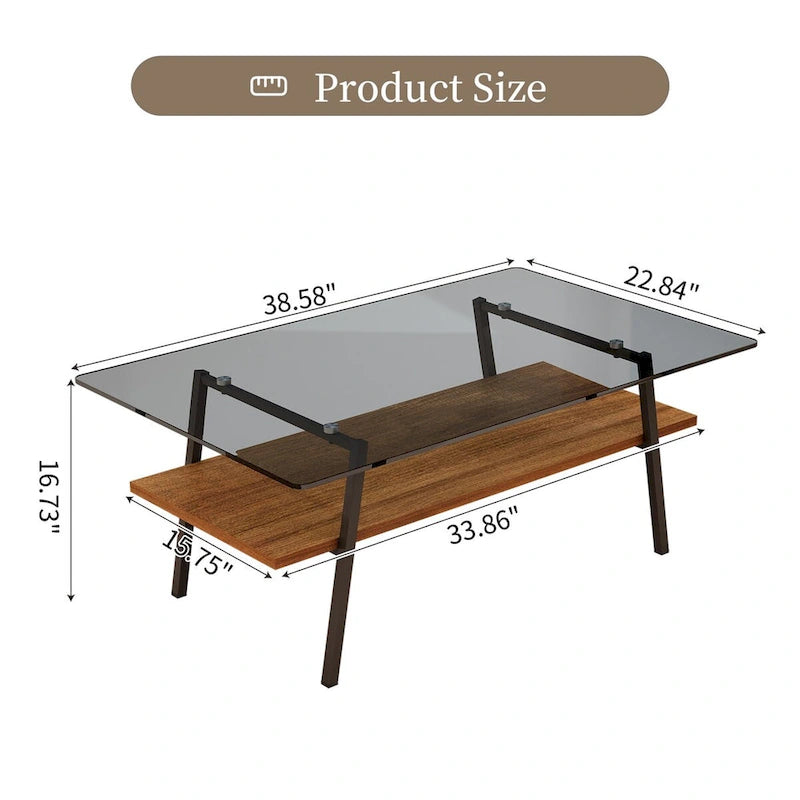 Table basse moderne avec plateau en verre trempé et pieds en métal