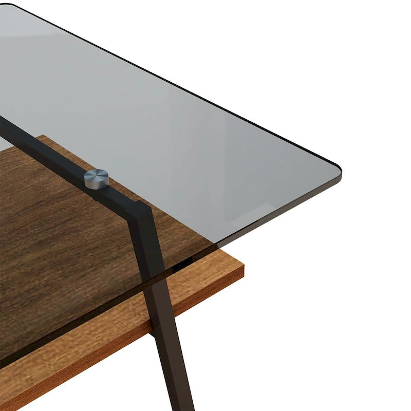 Table basse moderne avec plateau en verre trempé et pieds en métal