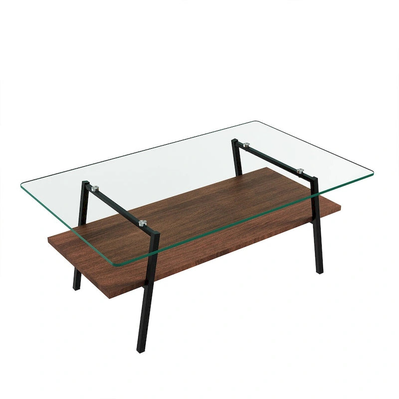 Table basse moderne avec plateau en verre trempé et pieds en métal