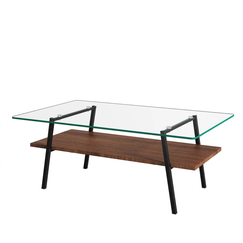 Table basse moderne avec plateau en verre trempé et pieds en métal