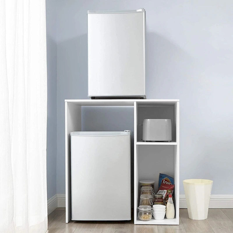 Station de Rangement pour Mini-Frigo avec Casiers Latéraux et Surface Supérieure
