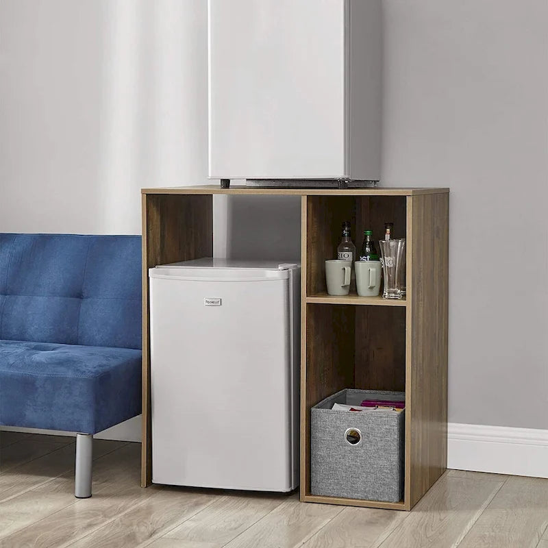 Station de Rangement pour Mini-Frigo avec Casiers Latéraux et Surface Supérieure