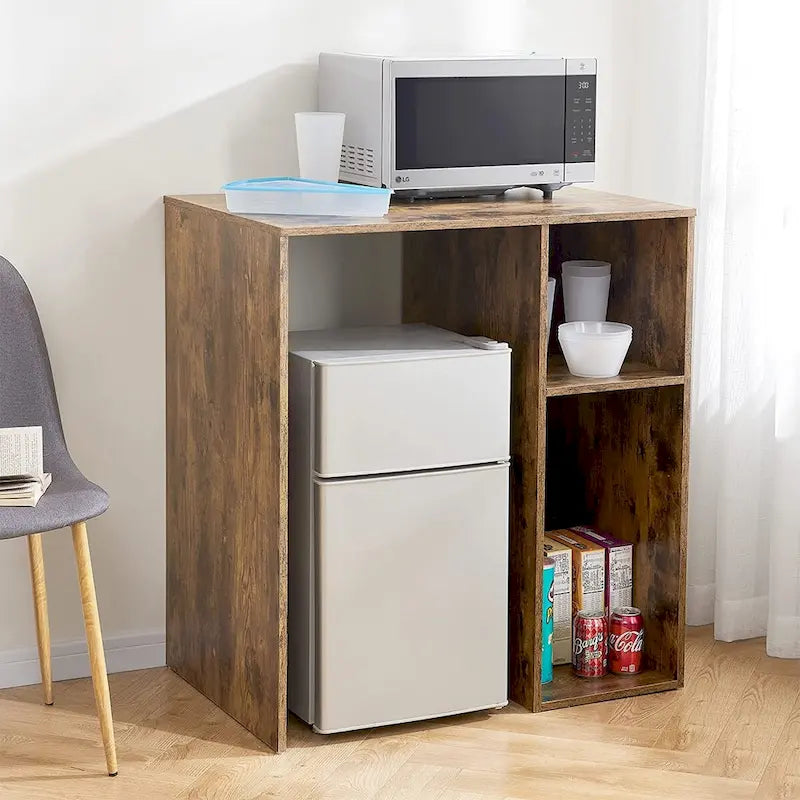 Station de Rangement pour Mini-Frigo avec Casiers Latéraux et Surface Supérieure