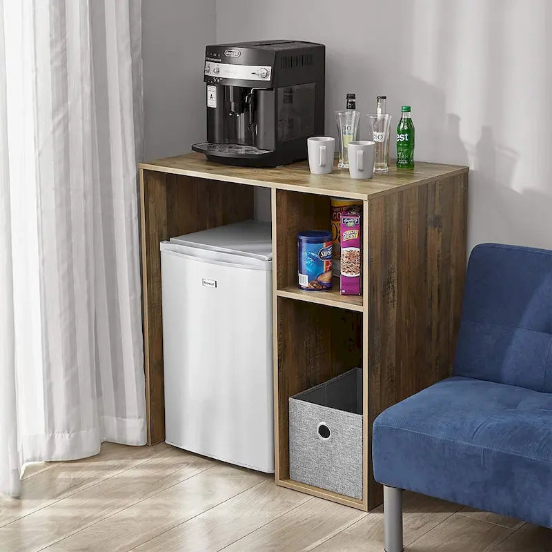 Station de Rangement pour Mini-Frigo avec Casiers Latéraux et Surface Supérieure