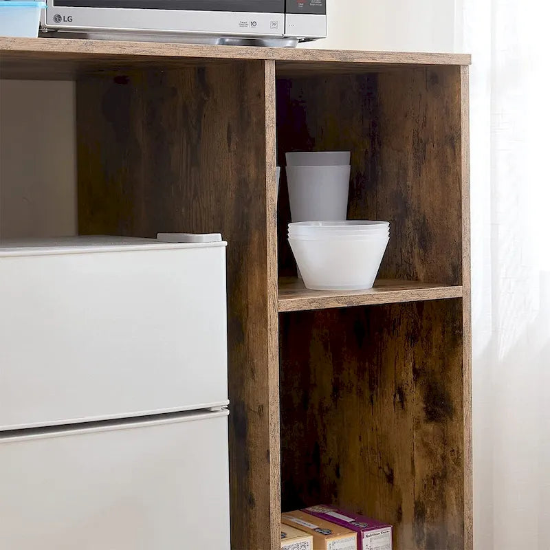 Station de Rangement pour Mini-Frigo avec Casiers Latéraux et Surface Supérieure