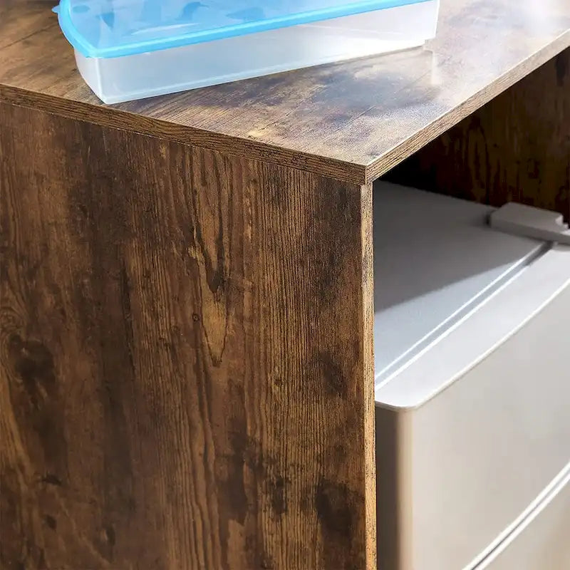 Station de Rangement pour Mini-Frigo avec Casiers Latéraux et Surface Supérieure